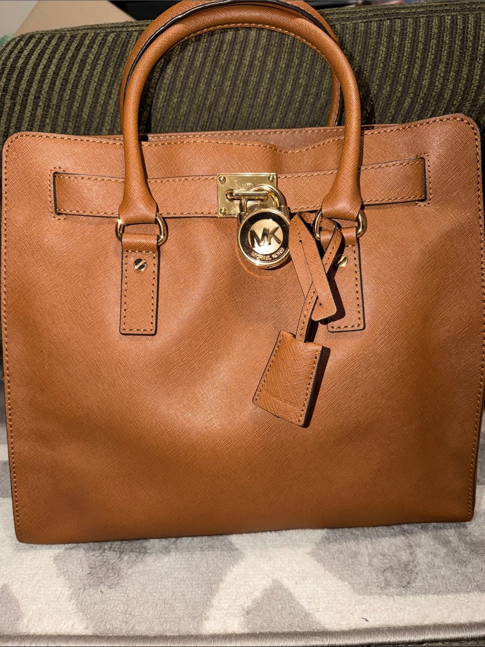Large brown Saffiano leather Michael Kors Hamilton bag